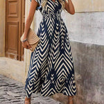 Flying Sleeves Loose Elasticity Printed Split-Joint V-Neck Maxi Dresses