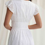 A-Line Loose Elasticity Hollow Pleated Solid Color V-Neck Mini Dresses