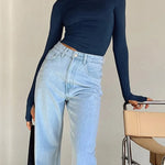 Long Sleeves Skinny Hollow Solid Color Round-Neck T-Shirts Tops