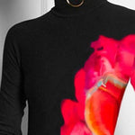 Long Sleeves Skinny Contrast Color Printed High Neck T-Shirts