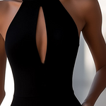 ship in 24 hrs Chic Halter Neck Key-hole Black Bodycon Dress