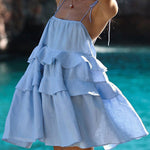 A-Line High Waisted Backless Layered Pleated Solid Color Spaghetti-Neck Mini Dresses
