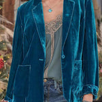 Solid Velvet One Button Long Sleeve Blazer