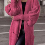 Lantern sleeve loose long knit cardigan
