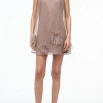Playful Charm Sheer Chiffon Embellished Feather Back Bow H-line Mini Dress