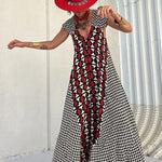 Fresh Breeze Ethnic Unique Print Ruffle Sleeve A-line Maxi Dress