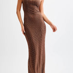 Midnight Fantasy Sequin Mesh Shoulder Strap Open Back Stretch Maxi Dress