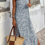 Gray Casual Leopard Print Side Slits Tank Maxi Dress