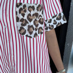 Women's Striped Animal Print Contrast Button Down Dress
