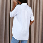 Casual Long Sleeves Loose Buttoned Solid Color Lapel Collar Blouses&Shirts Tops