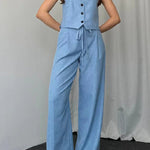 Solid Color Casual Vest Two-piece Set