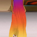 A-Line Loose Contrast Color Pockets Printed Split-Joint V-Neck Maxi Dresses
