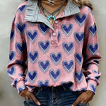 Women'S Casual Color-Block Heart Print Hooded Sweatshirt Set