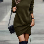 Casual Long Sleeves Solid Color High-Neck Mini Dresses