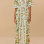 Natural Charm Linen Blend Floral Print Short Sleeve Pocketed Wide Leg Jumpsuit