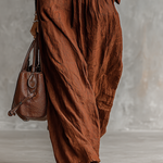 Women's Cotton And Linen Zipper Lapel Elastic Waist Maxi Dress