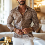 Men's Vintage Print Lapel Long Sleeve Shirt