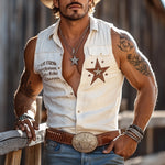 Men's Western Cowboy Style Embroidered Sleeveless Shirt