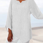 JFN Cotton & Linen Asymmetric Hem Loose Fit Long Sleeve Shirts Tunic Top