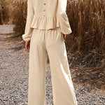 Temperament casual suit solid color long-sleeved top loose trousers