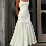 Graceful Silhouette Square Neck Wide Strap Drop Waist Midi Dress