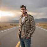 Men's Classic Retro Lapel Houndstooth Wool Double-breasted Jacket