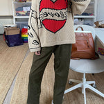 Love Is A Gift Creative Love Pattern Knit Loose Pullover Sweater