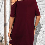 Loose Short Sleeves Asymmetric Solid Color One-shoulder Mini Dresses