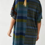 Mid-length Sleeve Lapel Contrast Striped Loose Casual Dress