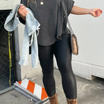 WASHED ROLL UP SLEEVE STUDDED OVERSIZED TEE