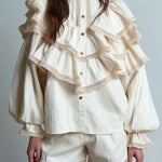 Victorian Ivory Ruffled Lace-Trim Blouse & Shorts Two-Piece Set