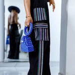 High Waisted Loose Pockets Split-Joint Striped Pants Trousers