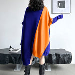 Batwing Sleeves Hipster Asymmetric Contrast Color Split-Joint High-Neck Midi Dresses Sweater Dresses