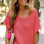 Red Clay Plain Knit Loose Batwing Sleeve Blouse