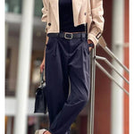 Work Style Lapel Long Sleeve Jacket and Button Belt Pocketed Slit Midi Skirt Set