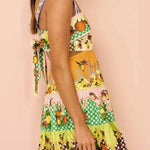 Summer MulticolorLemon Preated Hem Mini Dress