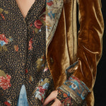 Vintage Lapel Polyester Velvet Floral Print Patchwork Blazer