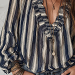 Bohemian Striped Chiffon Blouse With Ruffles