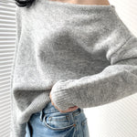 Casual Loose Long Sleeves Solid Color Off-The-Shoulder Sweater Tops