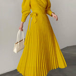 Asymmetric Pleated Solid Color Lapel Maxi Dresses Shirt Dress