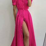 Elegant commuter high waist split mid-length dress