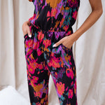 Nicola Watercolor Splash Ink Printed Elastic Waist Pocketed Jumpsuit
