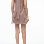 Playful Charm Sheer Chiffon Embellished Feather Back Bow H-line Mini Dress