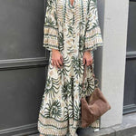 Casual Ethnic Print Trumpet Sleeve Maxi Dress