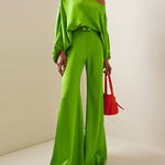 Batwing Sleeves Loose Solid Color Split-Joint Off-The-Shoulder Blouses