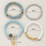 4pcs Starfish Pendant Beaded Bracelet Set Blue Color Hand String Jewelry Set Ocean Style