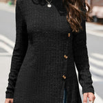 Street Solid Buttons O Neck Tops