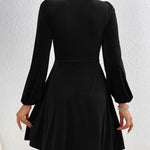 A-Line High Waisted Knot Pleated Solid Color Split-Joint Velvet Deep V-Neck Mini Dresses