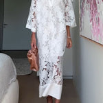 Confidence and Adventure Flower Lace V-neck Bell Sleeve Loose Midi Dress