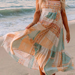 Multicolor Boho Patchwork Print Square Neck Sundress